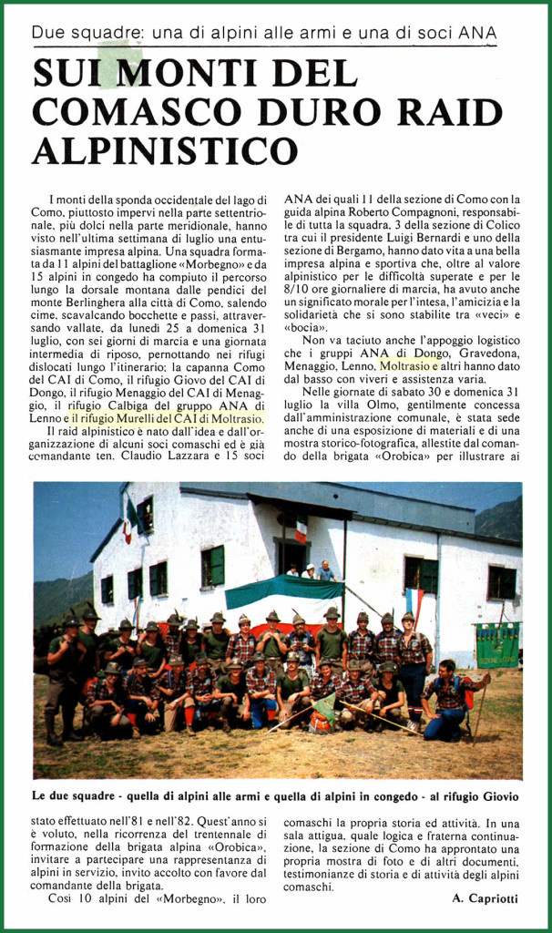 Articolo pubblicato sul mensile A.N.A. "L'Alpino" N° 10 del novembre 1983